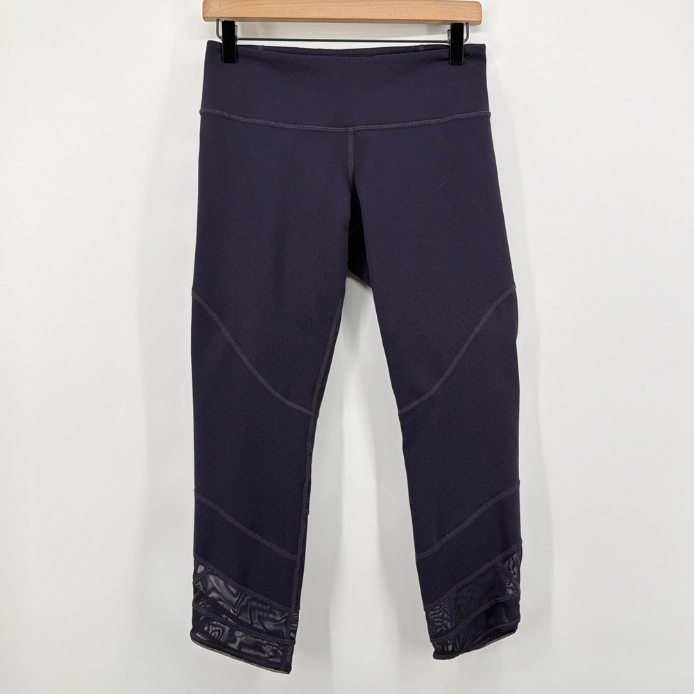 Lululemon Deep Purple Mesh Tulip Cuff Crop Leggings Size 8 Capri Tights Running